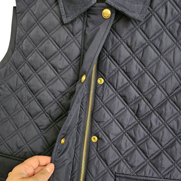 J. Crew Vest Jacket Medium Blue Quilted Barn Corduroy Collar Preppy Gold Buttons - Picture 4 of 12